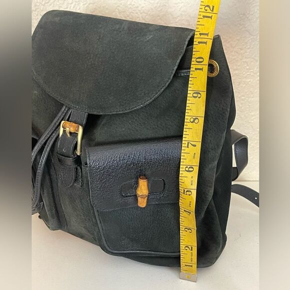 Gucci Black Suede Backpack with Bamboo Details - Picture 12 of 15